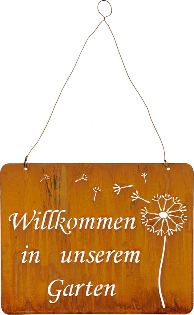 Schild Willkommen Im Garten 31x25cm Deko Rost Rostdeko Pusteblume Eisen Wandbild