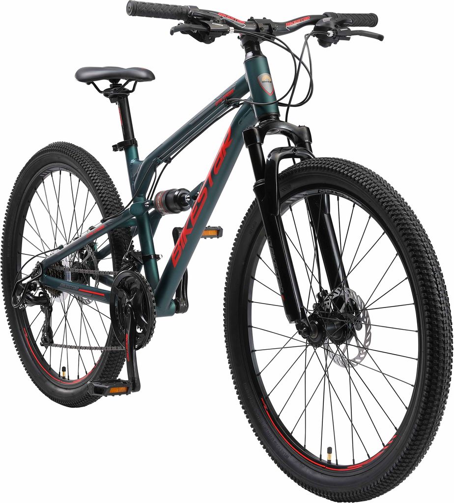 BIKESTAR Vollgefedert Aluminium Mountainbike 26 Zoll, 21 Gang Shimano Schaltung mit Scheibenbremse | 16 Zoll Rahmen Fully MTB Erwachsenen- und Juge...
