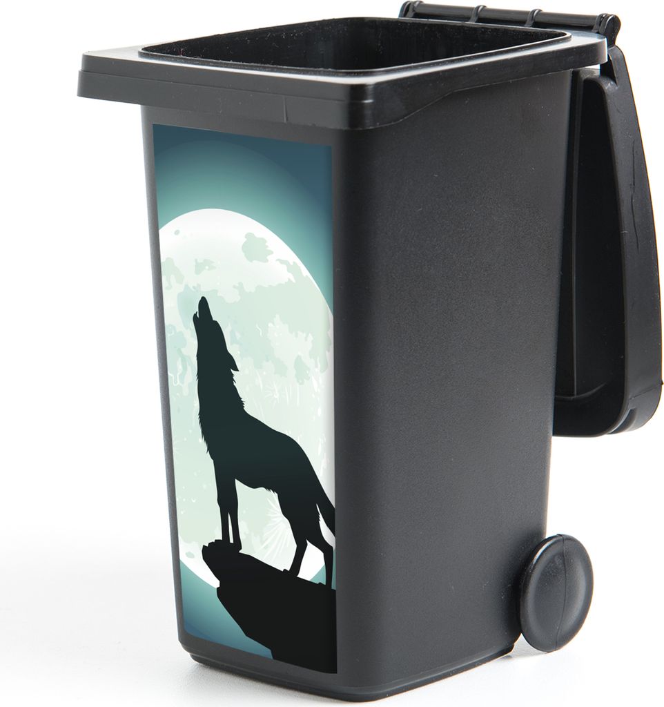 MuchoWow Mülltonnenaufkleber Wolf - Mond - Stein 38x80 cm - Behälteraufkleber - Mülleimer-Aufkleber - Container-Aufkleber