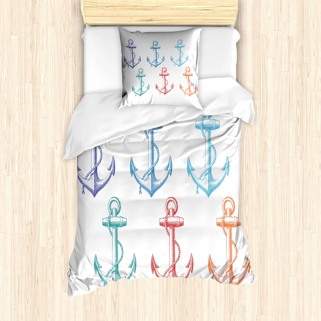 Parure de lit enfant 135x200 cm motif marin avec housse et taie d'oreiller