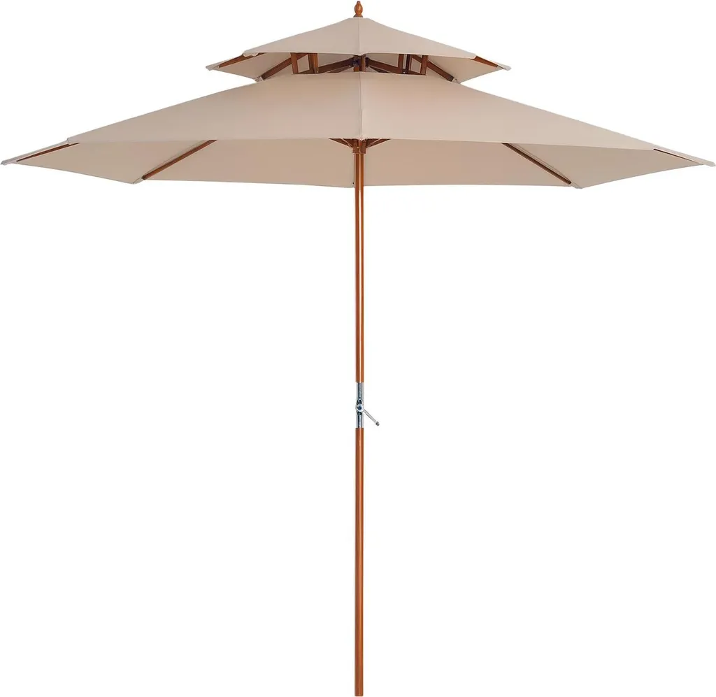 Parasol de jardin Outsunny rond en bois 2,7m toile beige polyester 180g