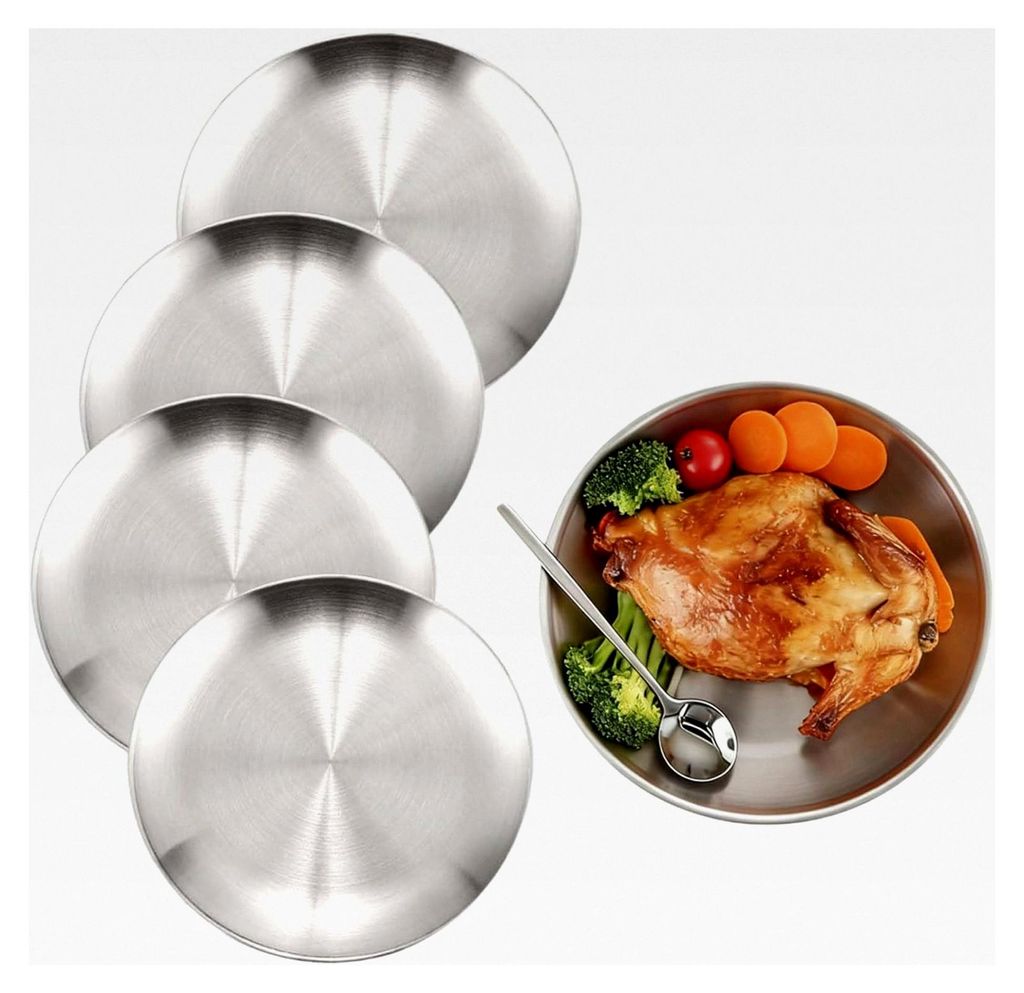 4 STK 20 CM Edelstahl Rundes Geschirr Set für Camping, Picknick, Wandern, Küche, Party