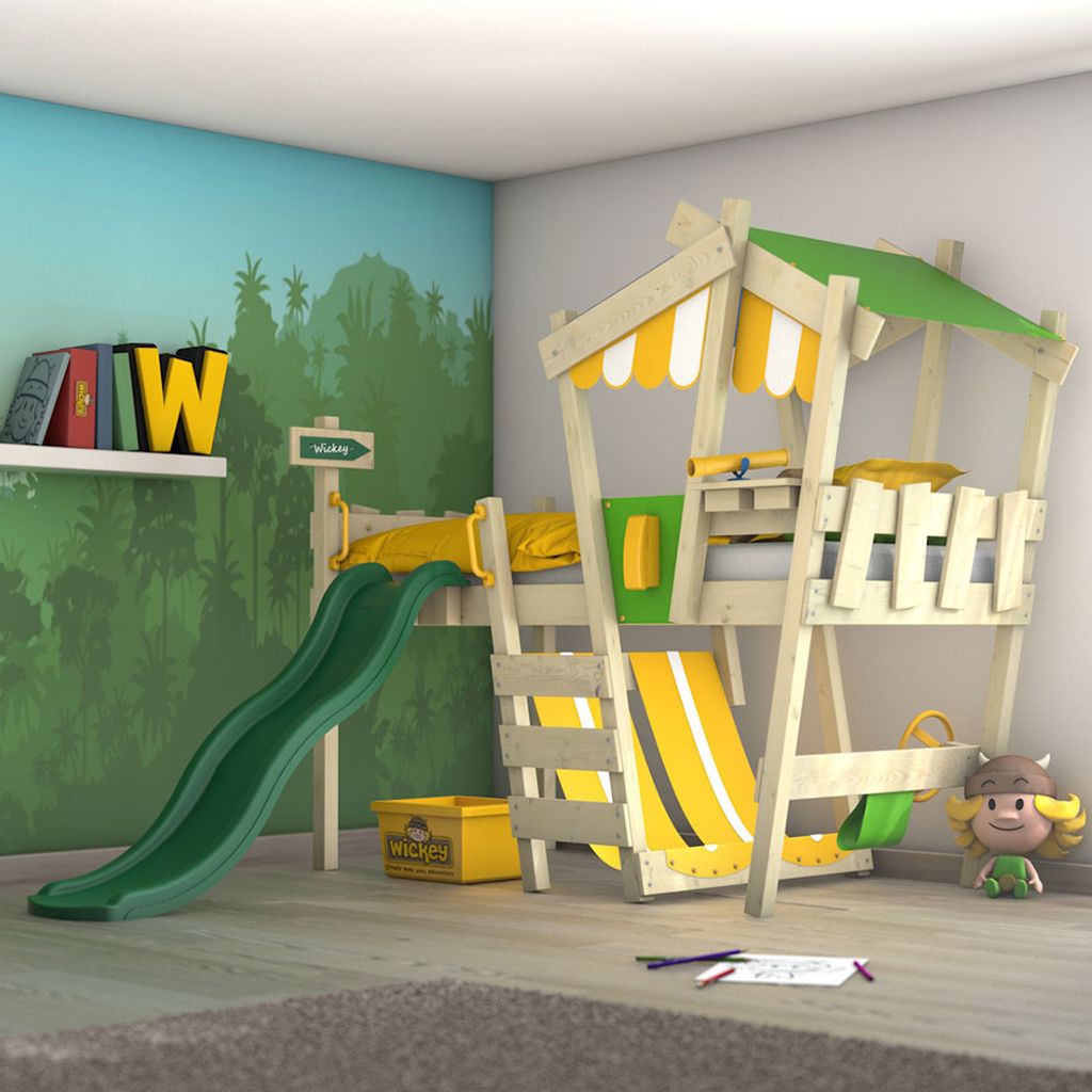 WICKEY Kinderbett Etagenbett "CrAzY Jungle" Spielbett aus Massivholz 90x200 cm 