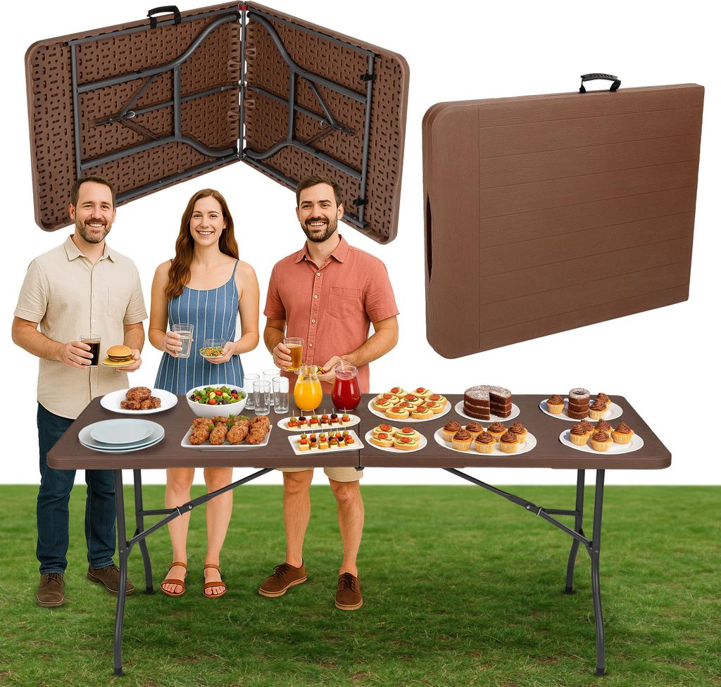 Outtec Partytisch, Banketttisch, Buffettisch - 180 x 70 cm - Klapptisch, Balkontisch, Table - für Camping, Balkon, Garten, Bankett, Party, Buffet