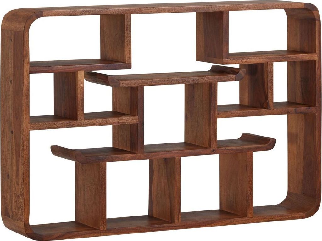 Wandregal 80x55x15 cm Sheesham Massivholz Hängeregal Modern Schwebend, Großes Design Schweberegal, Regal Hängend Wohnzimmer, Bücherregal Wand