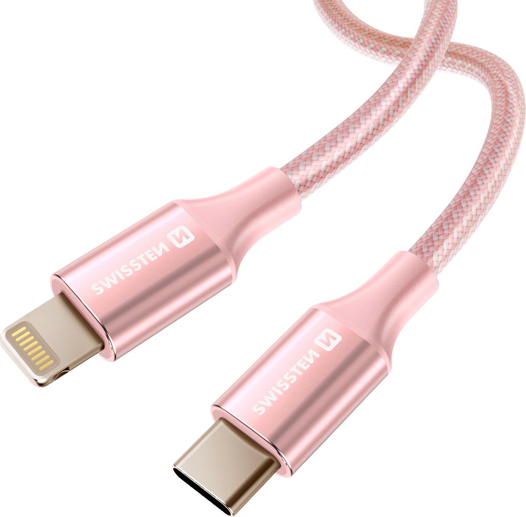 Swissten - Textile II kabel USB-C - Lightning (1,5 m, růžový)