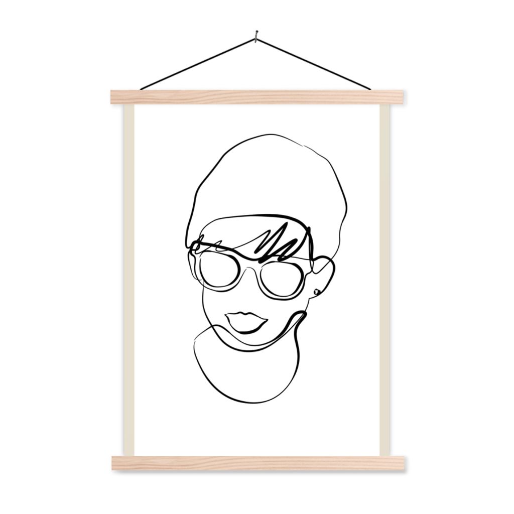 MuchoWow Textilposter Frauen - Minimalismus - Linienkunst 60x80 cm mit holzfarbenen Rahmen - Wandbild