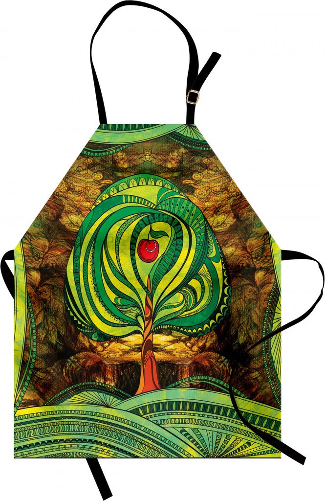 ABAKUHAUS Natur Kochschürze, Religion unter dem Motto Apfelbaum in lebendigen Tönen mit Rotary Linien Pop Art stilisierte Print, Höhenverstellba...