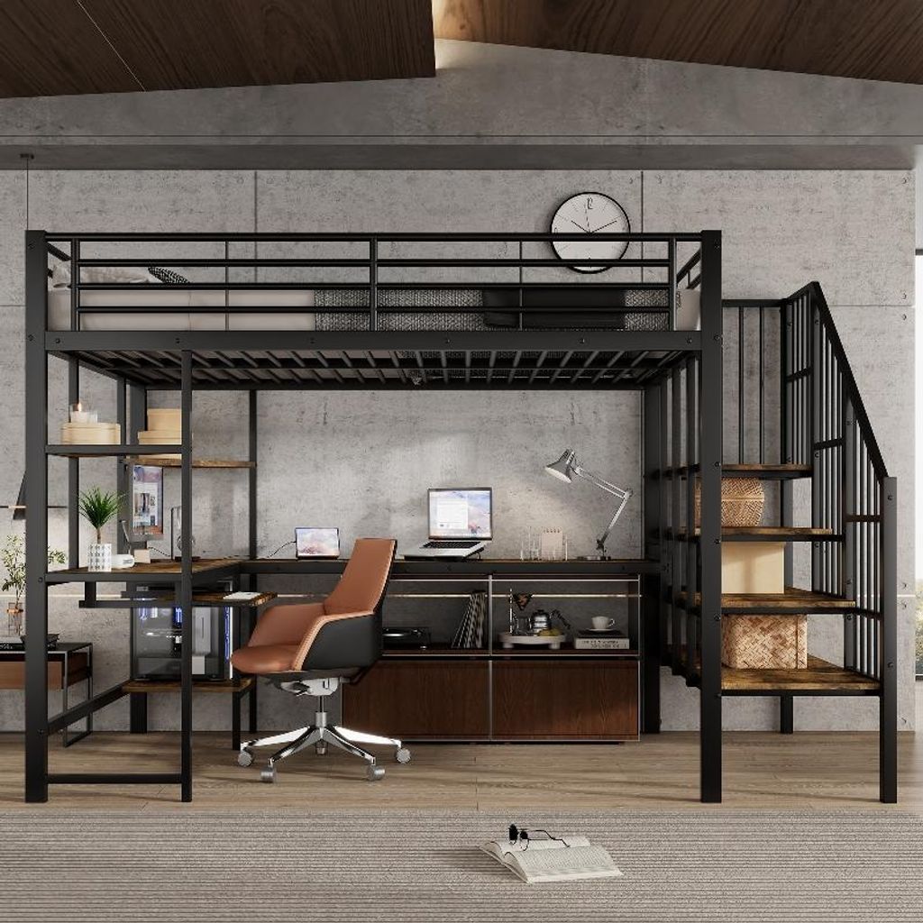 Letto a soppalco 120x200 cm, nero antracite, in ferro, con Immagine del prodotto 