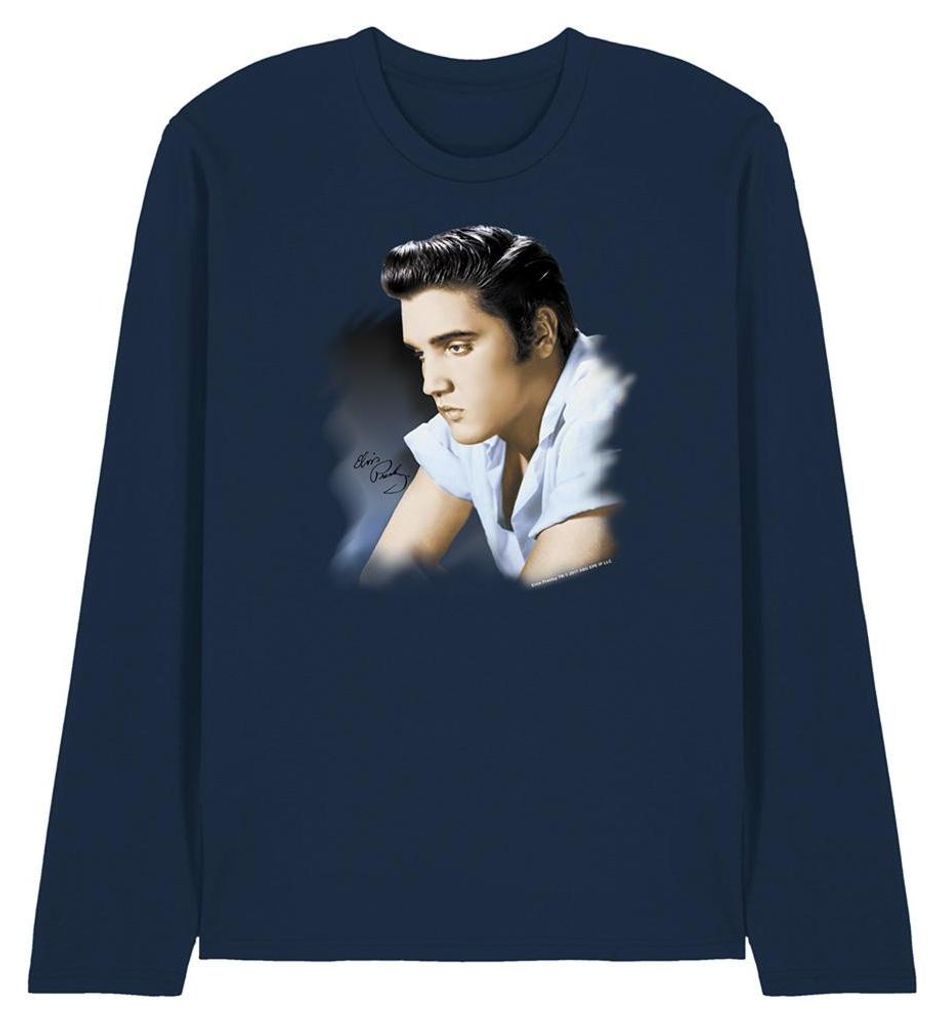 Elvis Presley - "Blue Profile" T-Shirt für Herren/Damen Uni, Langärmlig TV33021 (XL) (Marine)