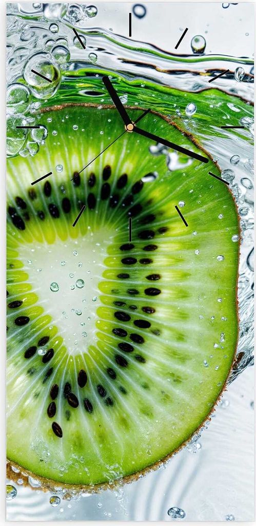 Wanduhr aus Glas mit Motiv Kiwi im Wasser- 30 x 60 cm - inkl. Aufhängesystem