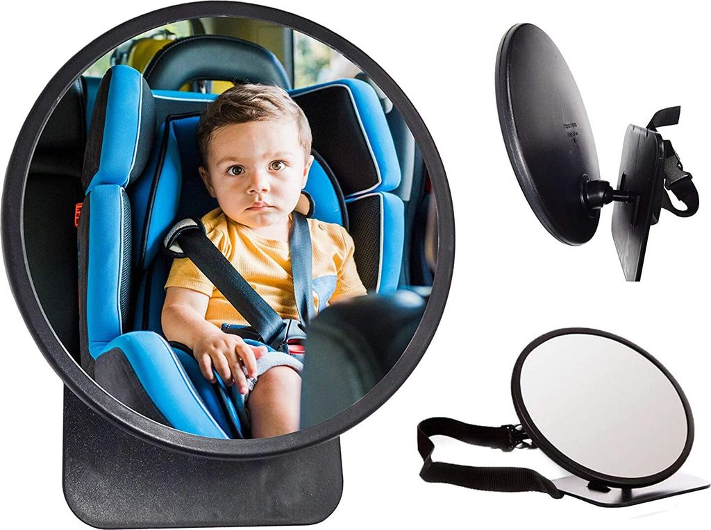Großer Rücksitzspiegel, BabyView, Sicherheitsspiegel für Babys Durchmesser 19 cm für alle Autos geeignet perfekt zur Überwachung von Babyschal...