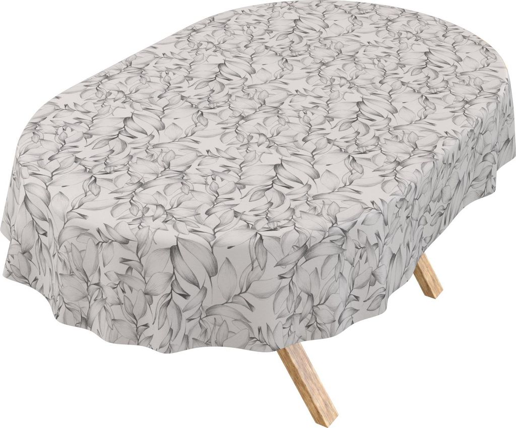 Tischdecke 3.0 monos Magnolia Anthrazit Oval 180x140cm Schnittkante Wachstuch abwaschbar