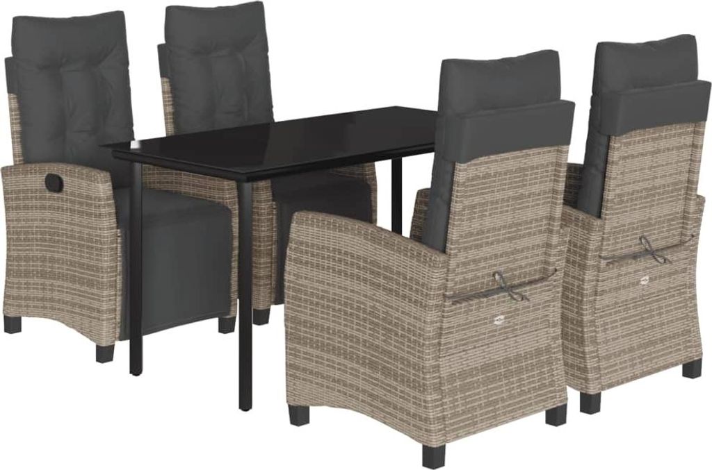 vidaXL 5-tlg. Garten-Essgruppe mit Kissen Grau Poly Rattan