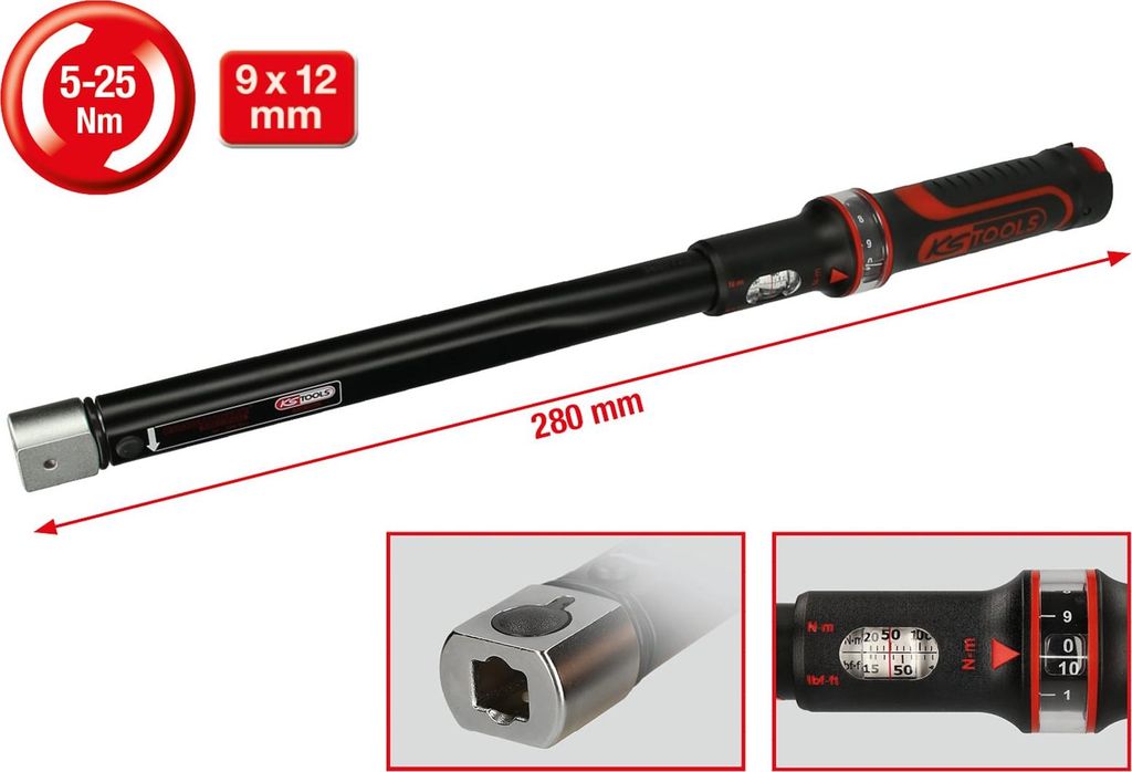 KS Tools 9x12 mm ERGOTORQUEprecision Einsteck-Drehmomentschlüssel, 5-25 Nm
