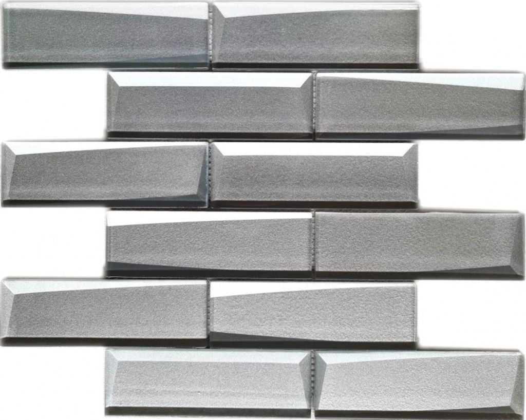 Mosani MOS88-XB01, Mosaik, Glas, grau silber, Indoor, Rechteck, 300 mm