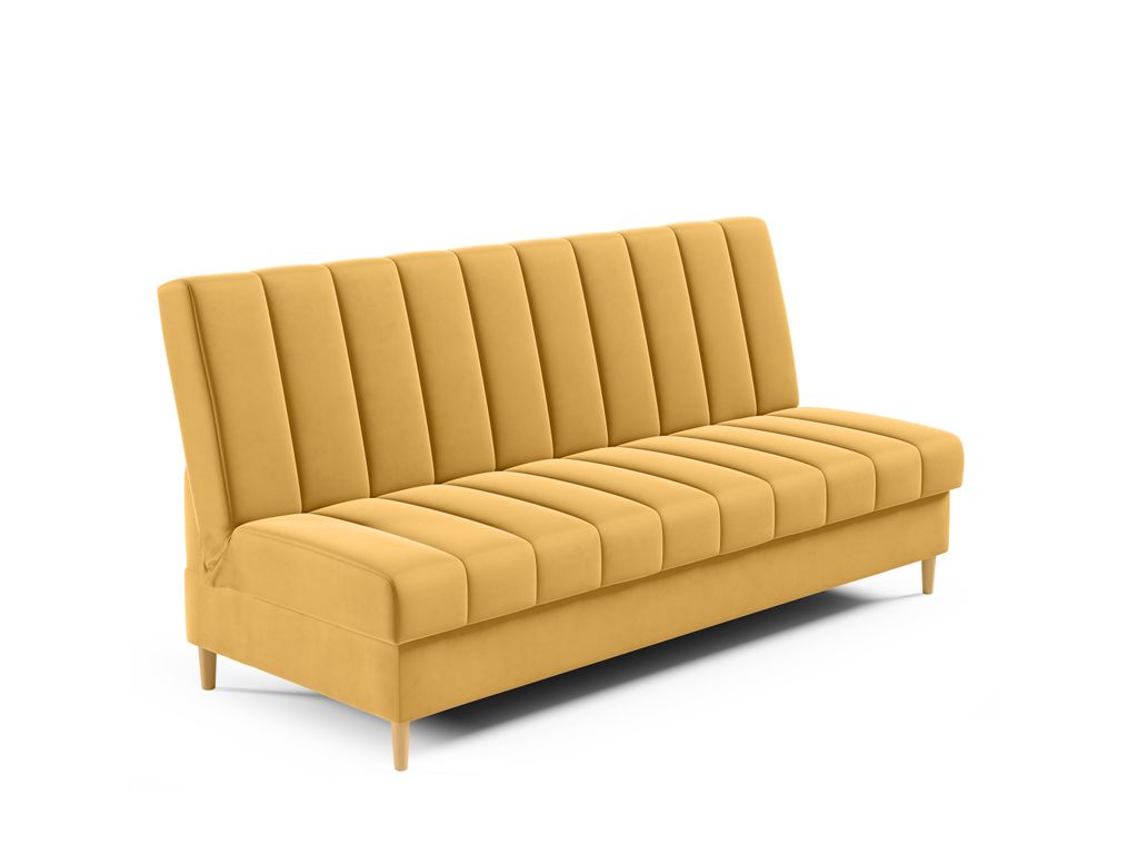 Schlafsofa MIKO, moderne Polsterbank mit Schlaffunktion, Sofa mit Bettkasten, hohe Holzbeine, Wellenfederung, Kronos 01