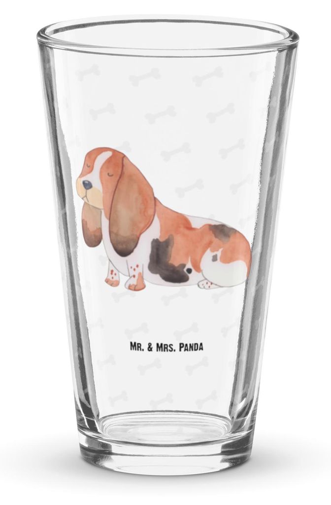 Mr. & Mrs. Panda Bierglas Hund Basset Hound - Transparent - Geschenk, Wasserglas, Glas, Longdrinkglas, Trinkglas, Cocktailglas, Süß, Sprüche