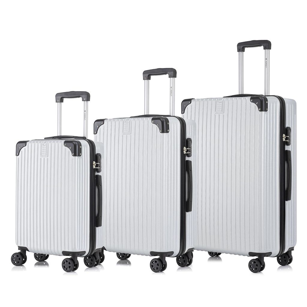 Suitcase Set, Rollkoffer Handgepäck, Kofferset, mit 4 Rollen 360°, Hartschalenreise Zahlenschloss, Weicher Gummigriff (3er Set, M,L&XL, Silber)