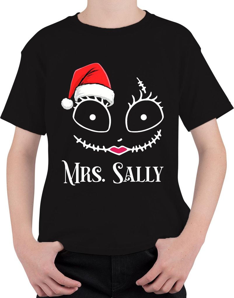 Mrs Sally Weihnachten Skellington Pärchen Liebespaar Lippen Rosa Uni Kinder T-Shirt, Schwarz, 128