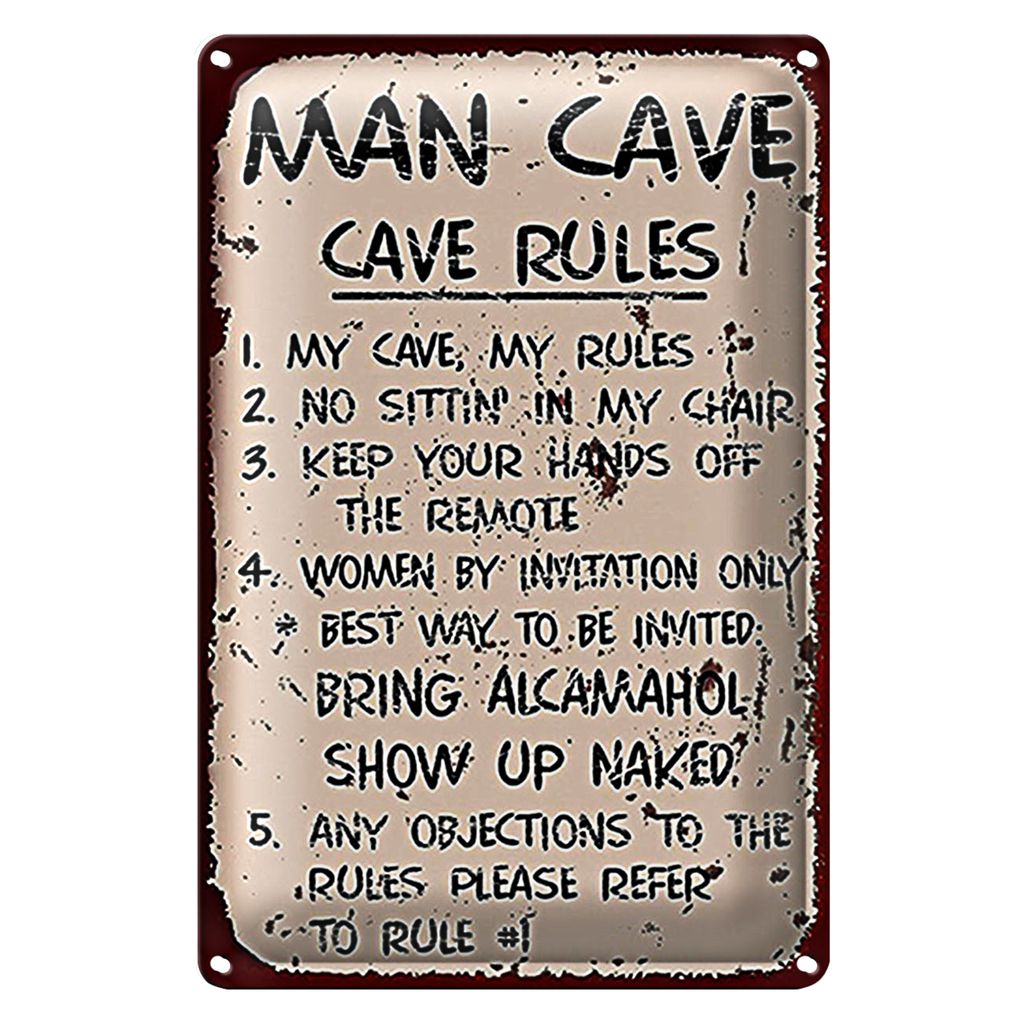 Blechschild Spruch 40x30cm Man cave my cave my rules Produktbild 