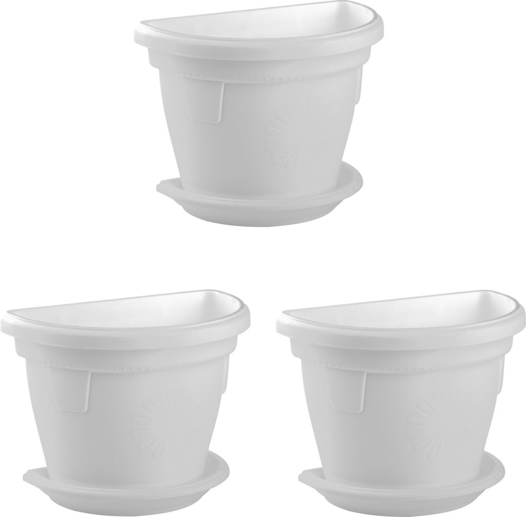 3x Pflanzkübel-Topf mit Untersetzer hängend Wand widerstandsfähig Kunststoff 2,4L