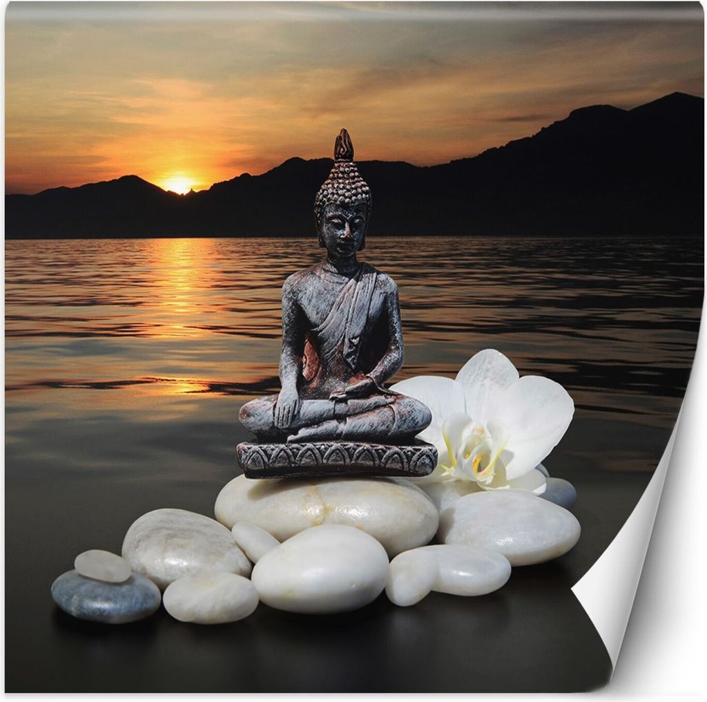 Vlies fototapete Buddha auf Steinen bei Sonnenuntergang 200x200 cm Feeby Braun inkl. Kleber einfache Montage