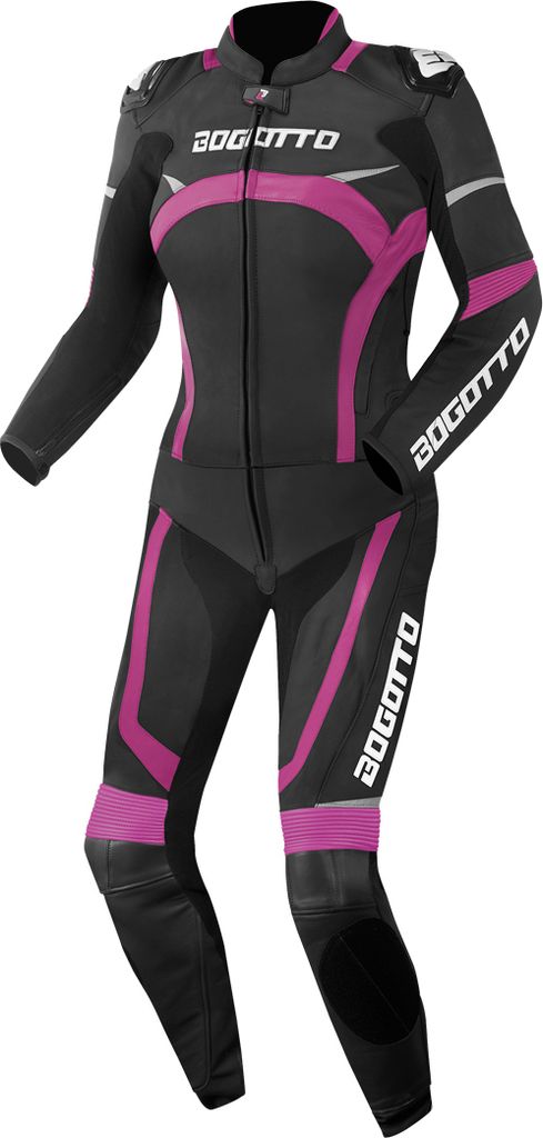 Bogotto Misano 2-Teiler Damen Motorrad Lederkombi, schwarz/fuchsia, 38