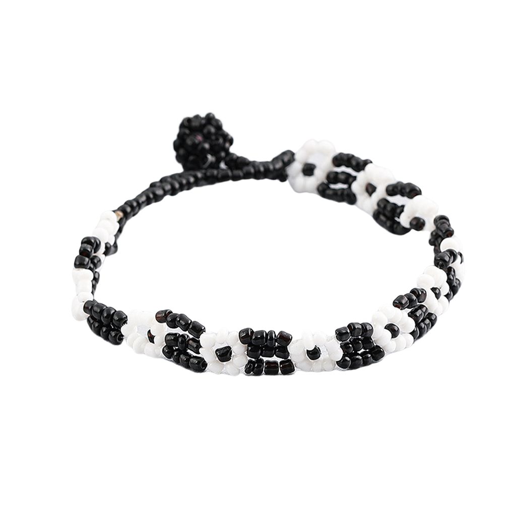 Perlenarmband im Ethno-Stil, wasserfest, Kunstharz, für Damen, Blumenart, handgefertigt, geflochtenes Armband, Geburtstagsgeschenk-Schwarz