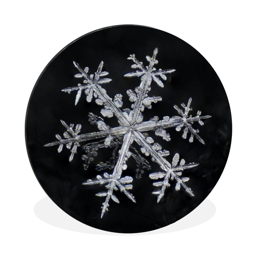 MuchoWow Aluminium Wandkreis Gefrorene Schneeflocke mit Reflexion in Schwarz und Weiß Ø 30 cm Wanddeko Modern Wohnzimmer - Wand Bild - Wohnzimm...