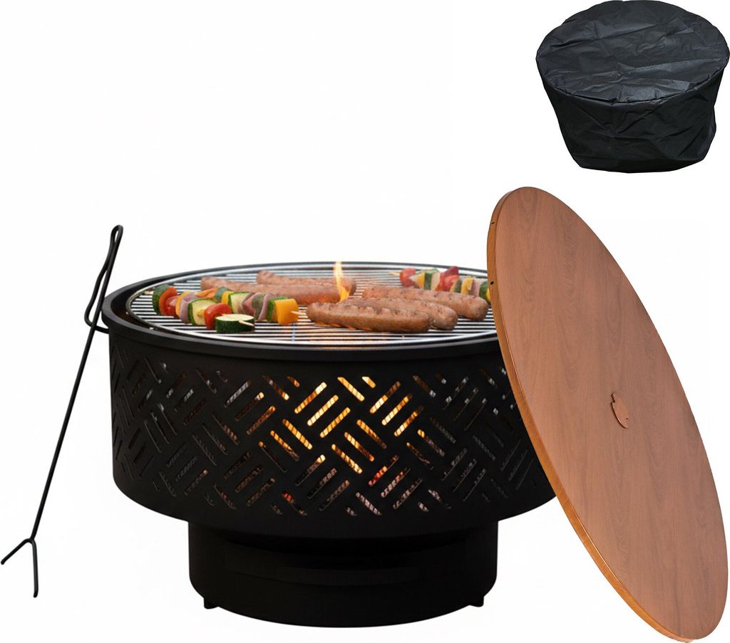 relaxdays Feuerschale mit Deckel und Grill