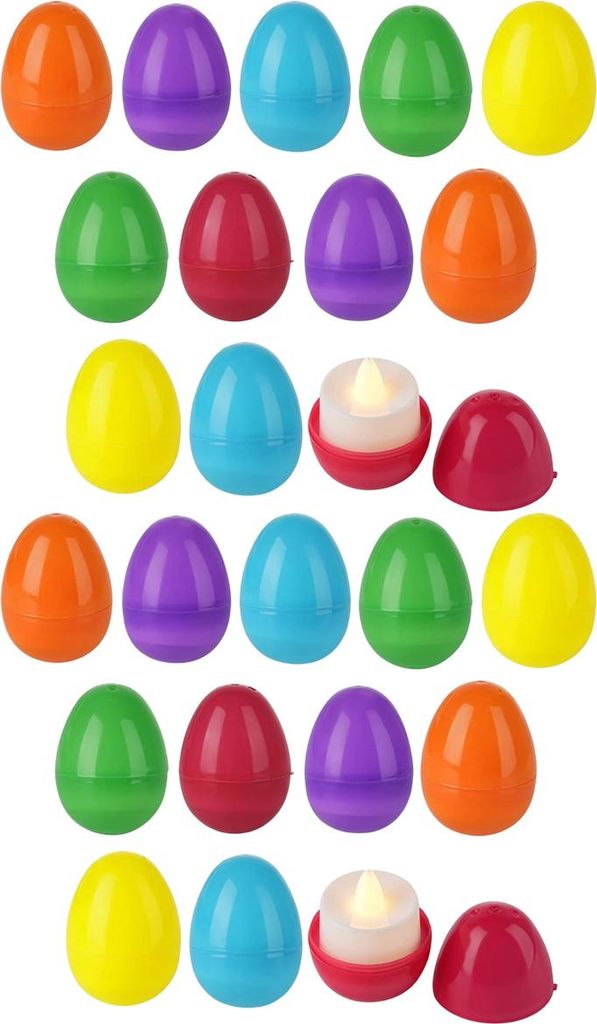 24 Stück Osterdeko-Eierlampe, LED-Teelampe, Osterei-LED-Teelampe, warme Farbe, Osterei-förmige Dekolampe, batteriebetriebene Osterlampe