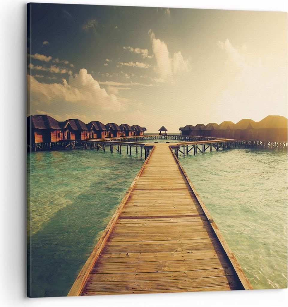 Bild auf Leinwand - Leinwandbild - Einteilig - Malediven Ferienhäuser Wasser - 50x50cm - Wand Bild - Wanddeko - Wandbilder - Leinwanddruck - Bilde...