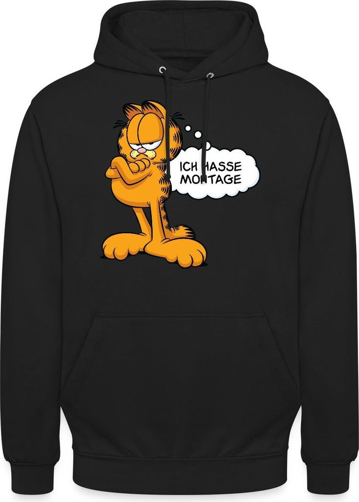 Spreadshirt Garfield Ich Hasse Montage Lustiger Spruch Uni Hoodie, L, Schwarz