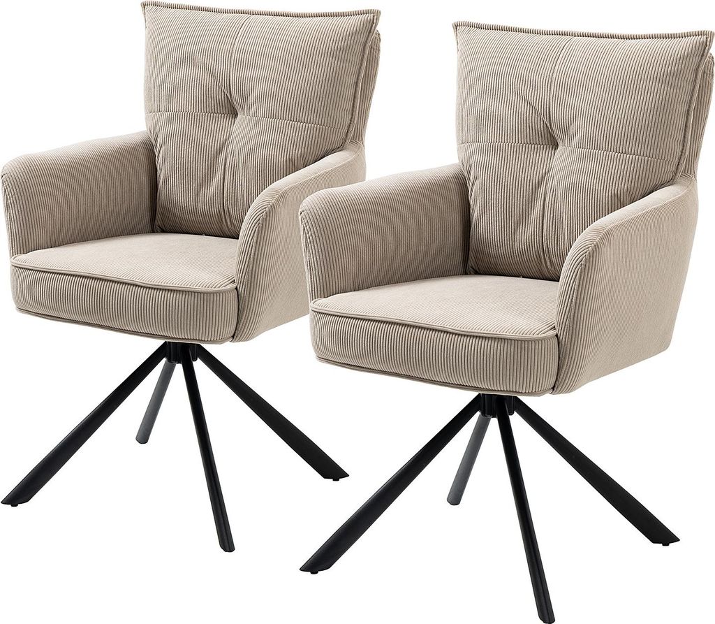 home24 Armlehnenstuhl - 2er-Set - Drehbar - Cord Produktbild 