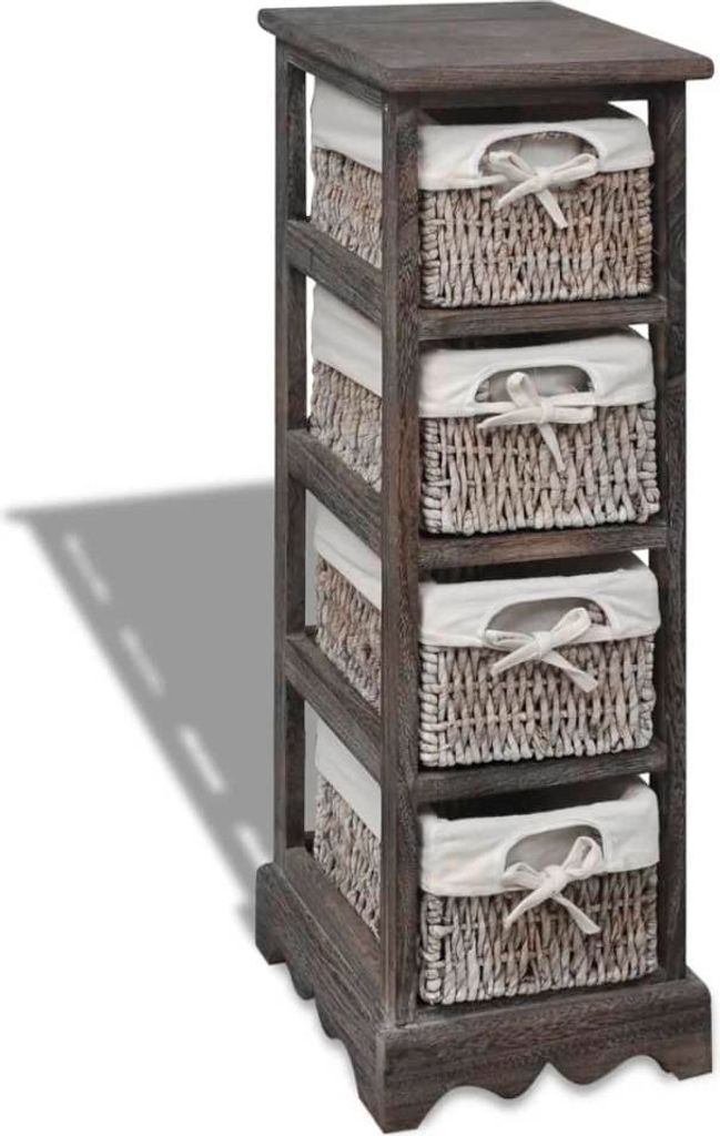 Korbregal Holz mit 4 Körben Braun