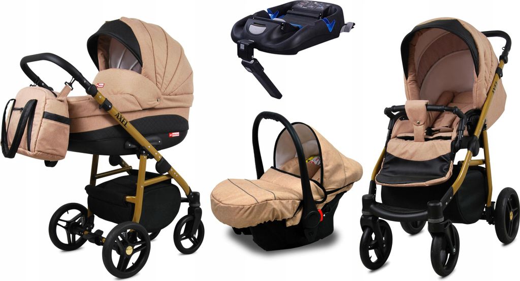 BabyLux Axel | 4in1 Kinderwagen Set | Beige | Kombikinderwagen | Kinderwagenset | Isofix-Basiss