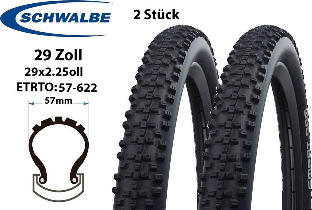 2 Stück 29 Zoll Schwalbe SMART SAM Fahrrad Reifen 57-622 Produktbild 