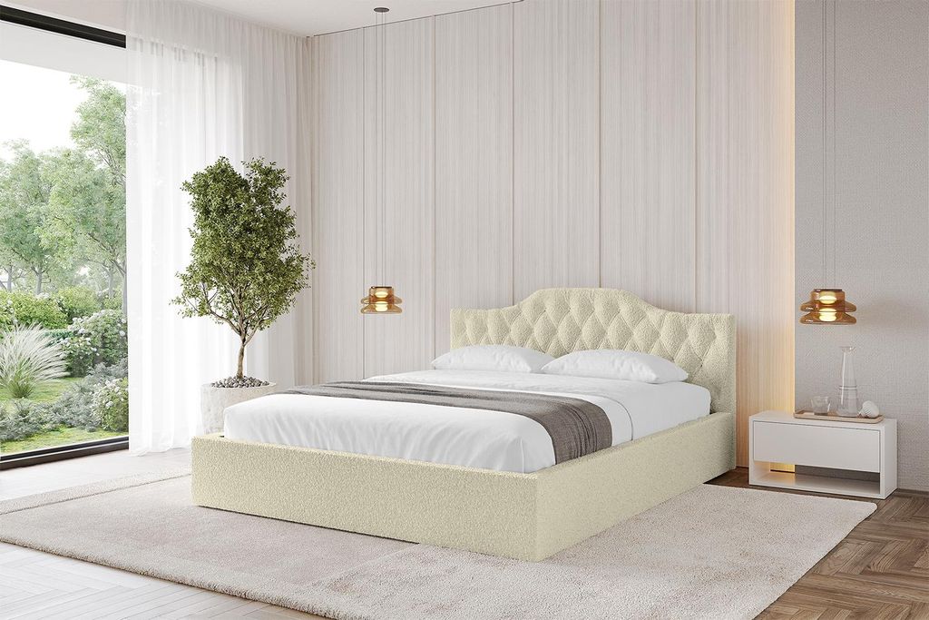 ALTDECOR Polsterbett mit Bettkasten - FALIO-v1 - 180x200 Beige - Bett mit Matratze H3/H4, Kopfteil, Boxbett, Lattenrost, Doppelbett mit Stauraum