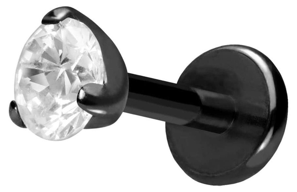 Ohrpiercing, Nasenpiercing Titan Labret mit Push Fit EINGEFASSTER KRISTALL Schwarz Stablänge: 7mm | Stabstärke: 1mm | Kristallgröße: 3mm