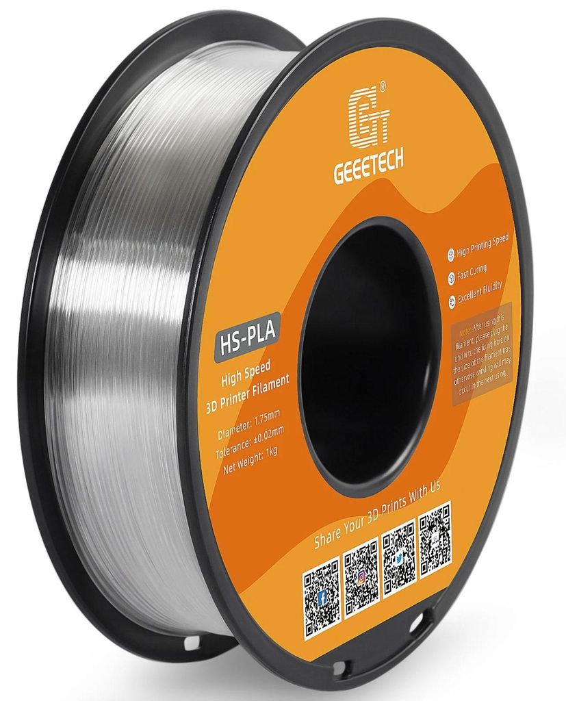PLA 3D-Drucker Filament - 1,75 mm 1 kg Spule - Hohe Druckgeschwindigkeit - Besserer Fluss - Schnelle Abkühlung - Hohe Druckqualität - Transparent