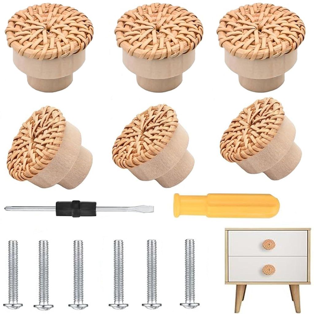 Möbelknöpfe aus Rattan, Schrankknöpfe, Schrankknöpfe im Boho-Stil, Vintage-Schubladenknöpfe aus Rattan, Schrankknöpfe aus Naturholz für Küc...