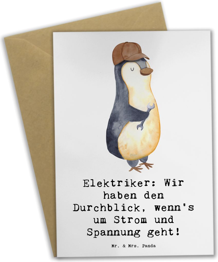 Mr. & Mrs. Panda Grußkarte Elektriker Durchblick - Weiß - Geschenk, Geschenke für Berufstätige, Elektrotechnik, elektrische Anlagen, Wertschät...