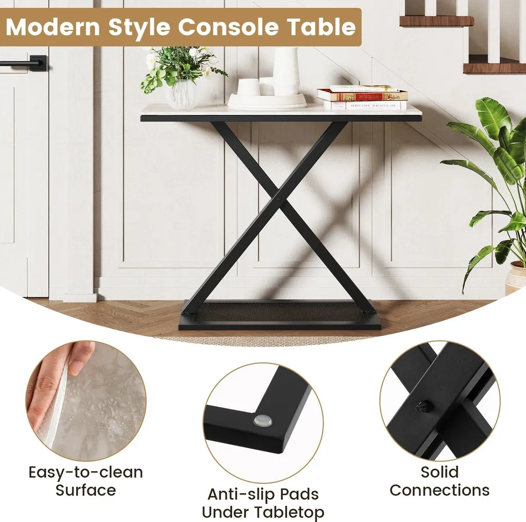 Table d'appoint Blanche pour Entrée - Support Déco Moderne en Métal