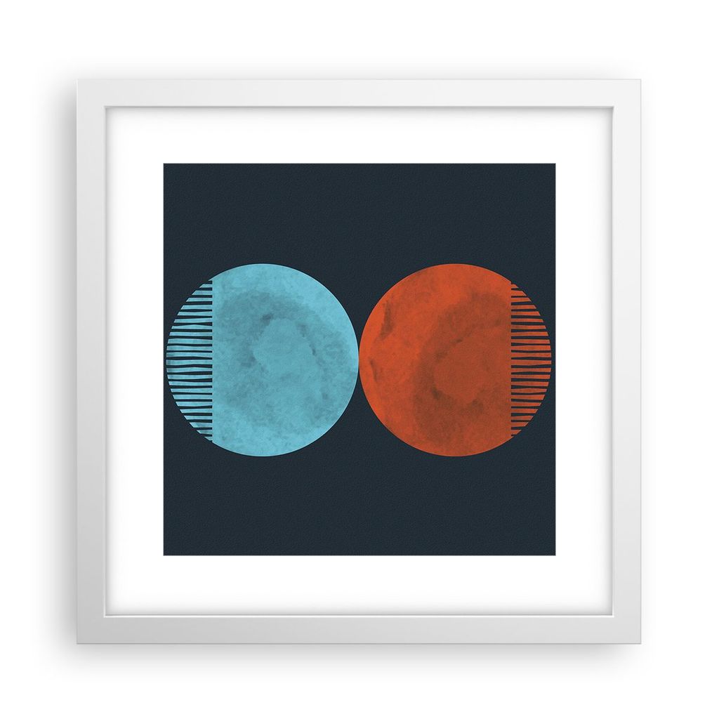 Gerahmtes Poster - Weißer Rahmen - Abstraktion Blau Rot - 30x30 cm - Wand Bild - Wanddeko - Wandbilder - Kunstposter - Wandposter - Bilderrahmen -...