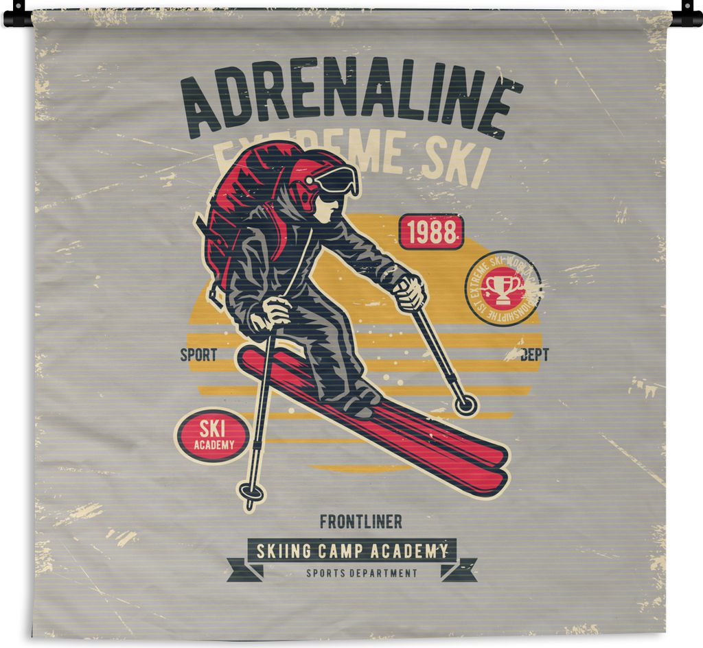 MuchoWow Wandteppich Wandbehang Ski - Sport - Jahrgang 60x60 cm Tapisserie Dekoration Wandtuch - Dekorationen - Wand Decke