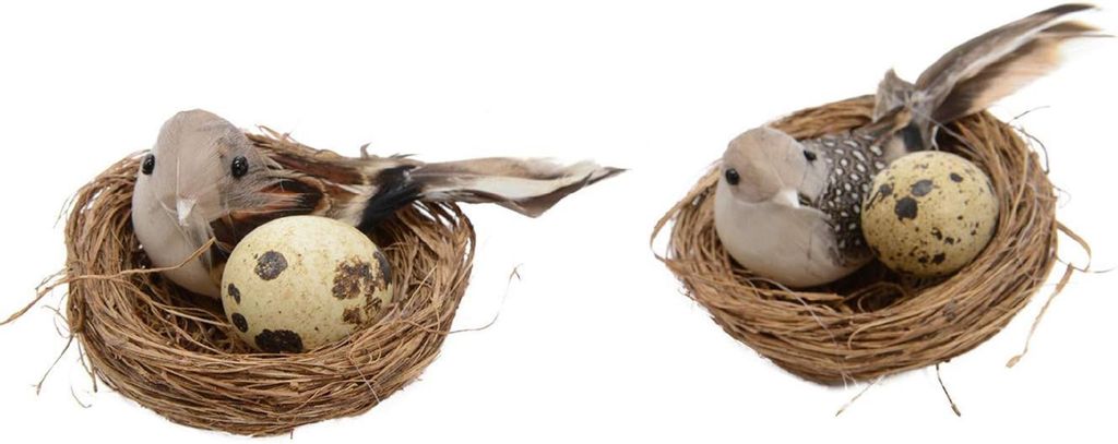 Nest mit Eiern und Vogel 7cm, 2er Set Produktbild 