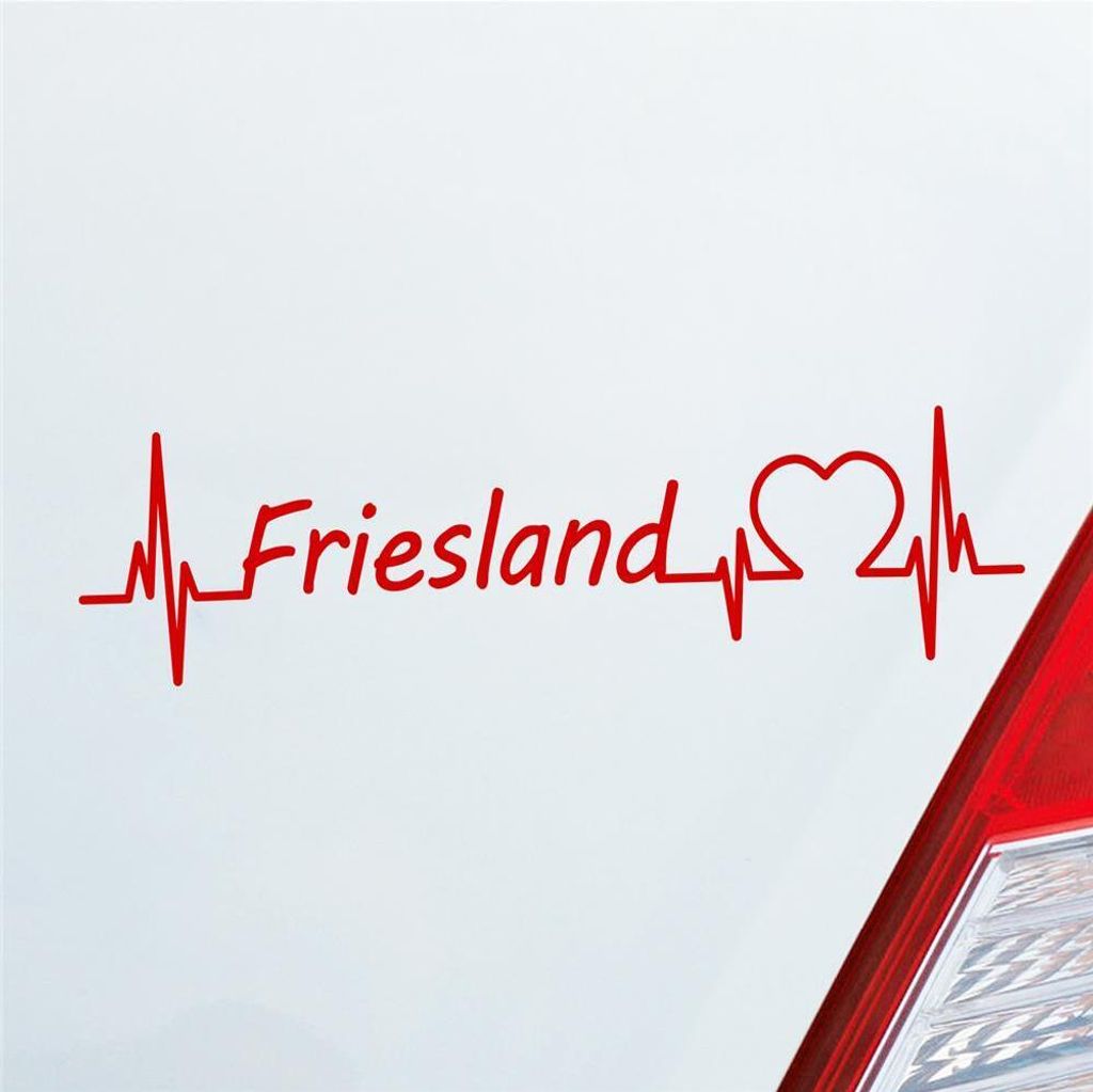 Auto Aufkleber Friesland Puls Herzschlag mit Ferien Region Motiv 19x5 cm Rot Sticker Heckscheibenaufkleber