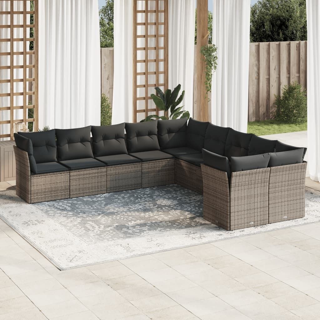 Design 10-tlg. Garten-Sofagarnitur mit Kissen Grau Poly Produktbild 