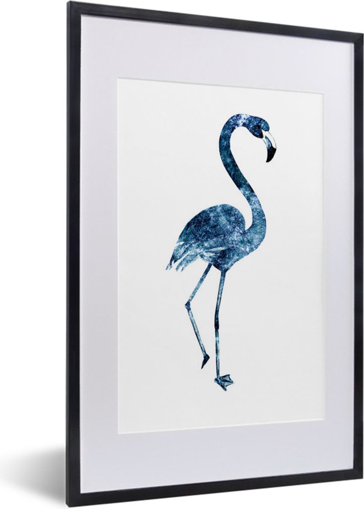 MuchoWow MuchoWow Gerahmtes Poster Flamingo - Blau - Universum 40x60 cm - Poster mit zchwarzem Bilderrahmen - Poster in Rahmen